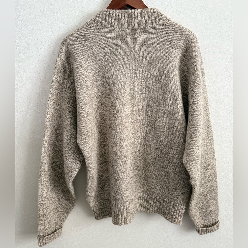 Vintage 80s J.J. Cochran Wool Henley Sweater Oatmeal Chunky Knit L - Picture 3 of 11